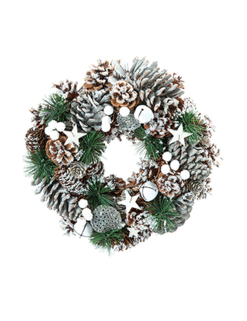 Přírodní vánoční věnec zasněžené šišky 30 cm 