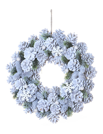 Vánoční věnec s ojíněnými šiškami a jablky 35 cm 