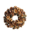 Couronne de Noël pommes de pin et grelots bronze et or scintillants