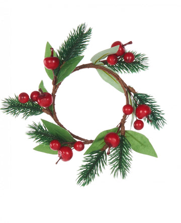 Vánoční věnec s jedlí a červenými bobulemi 18 cm
