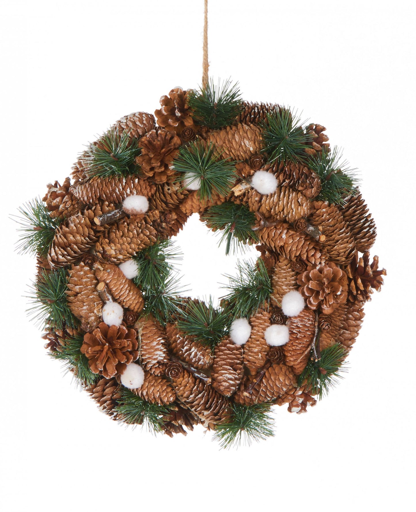 Přírodní šiškový věnec 34 cm a bavlna