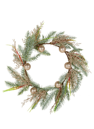 Couronne de sapin avec boules paillettes pour porte champagne