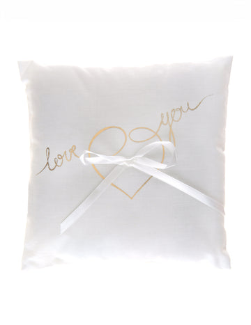 Bílo-zlatý polštářek na snubní prsten Love You 18 x 18 cm