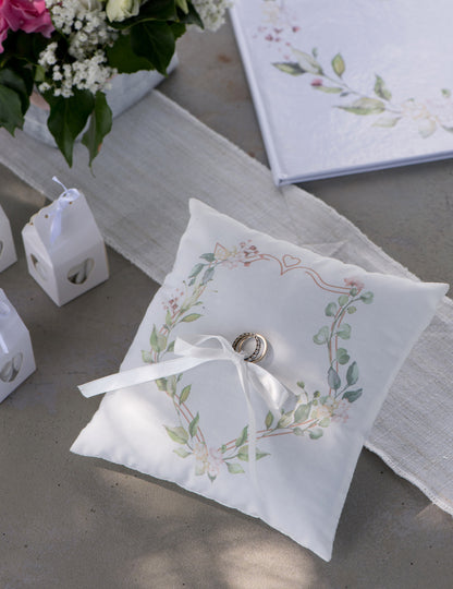 Polštářek na snubní prsteny s rostlinným motivem 18 x 18 cm držák na prsten