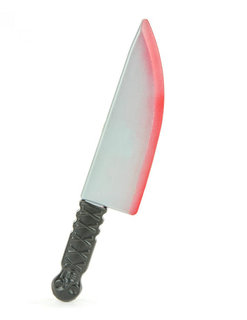 Couteau en plastique Halloween pour adulte ensanglanté gris et rouge avec manche noir
