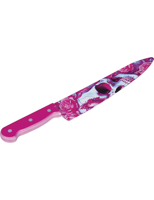 Růžový nůž s lebkou 35 cm
