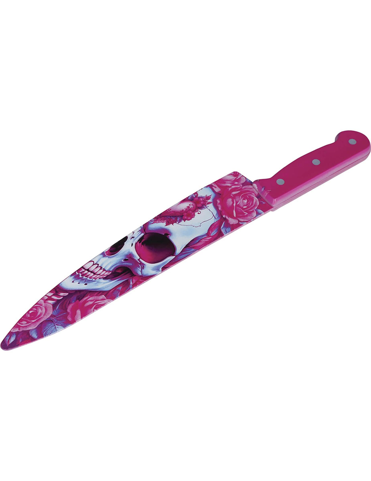 Růžový nůž s lebkou 35 cm