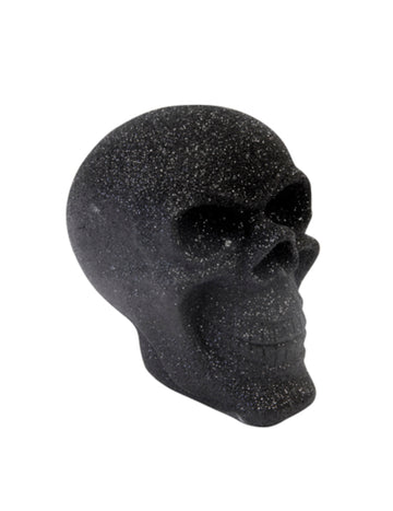 Černá Resin Glitter Lebka 13 cm pro halloweenskou výzdobu