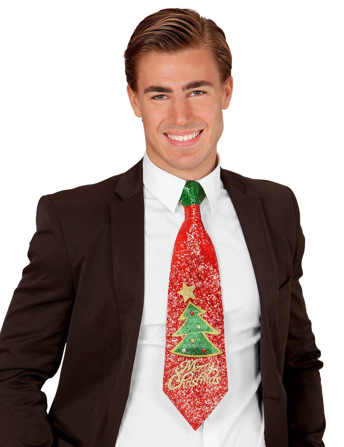 Cravate Merry Christmas pour homme à paillettes rouges