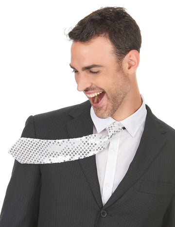 Stříbrná flitrovaná kravata pro dospělé