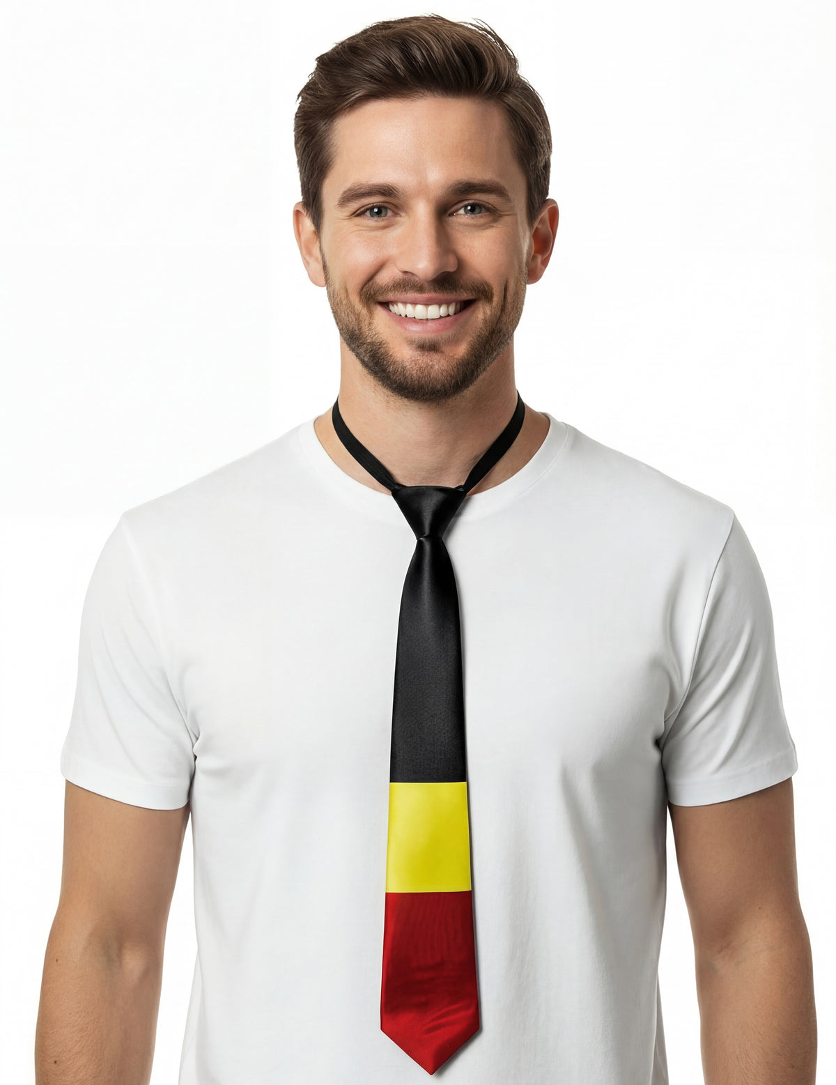 Cravate de supporter Belgique pour adulte noir jaune et rouge