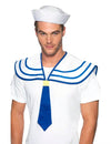 Cravate et collerette de marin pour adulte blanc et bleu avec chapeau