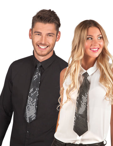 Černá kravata s průhlednými flitry pro dospělé