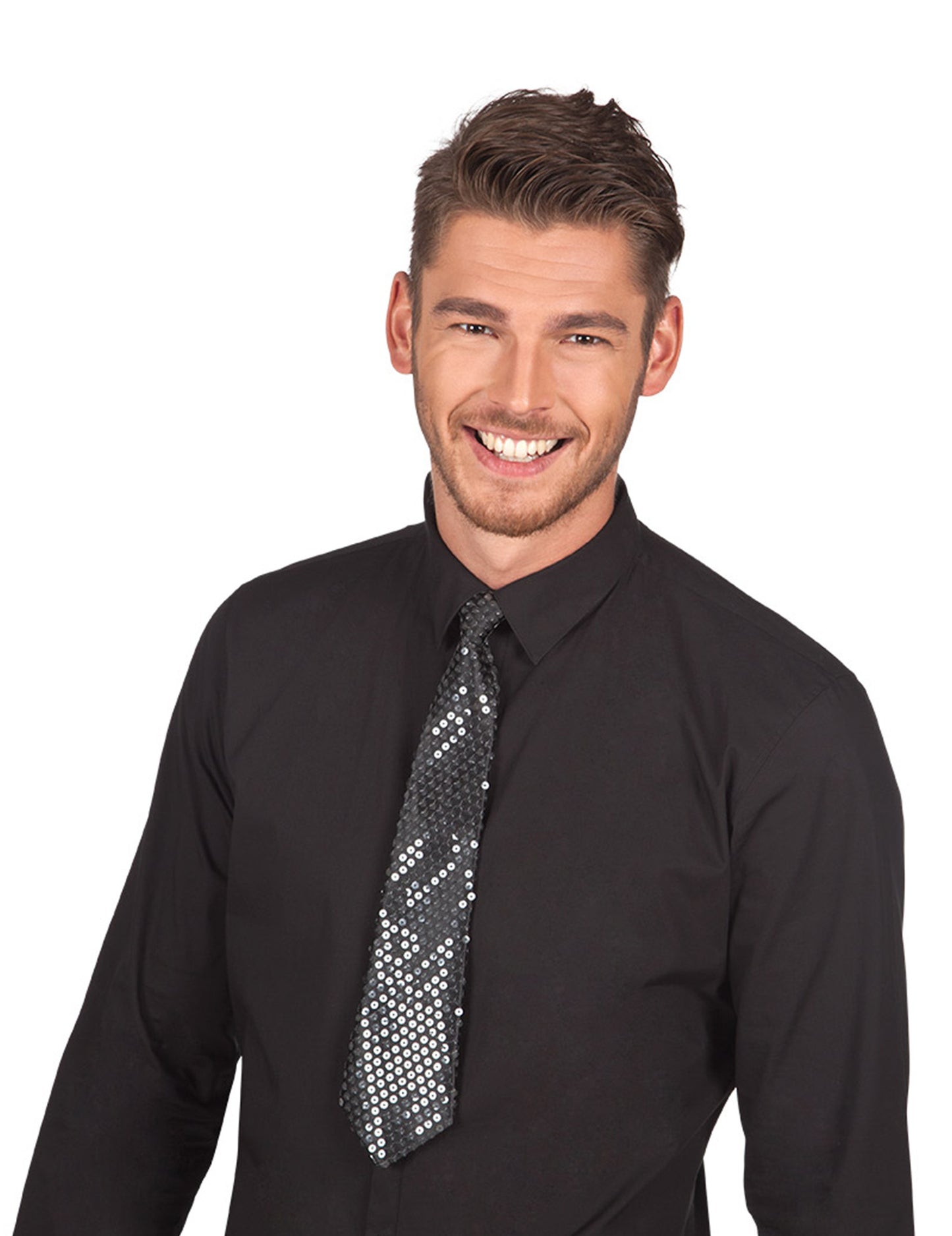 Černá kravata s průhlednými flitry pro dospělé