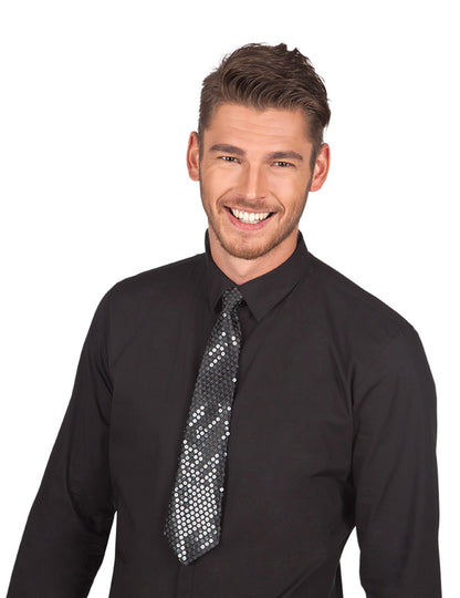 Černá kravata s průhlednými flitry pro dospělé