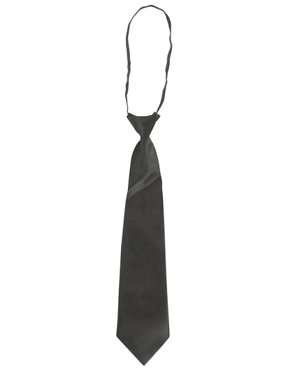 Détail du système d'attache élastique de la cravate pour enfant noire satinée