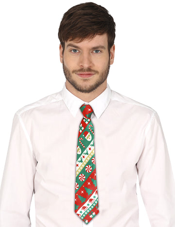 Vánoční kravata pro dospělé v červené a zelené barvě