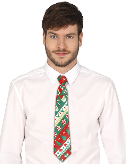 Vánoční kravata pro dospělé v červené a zelené barvě