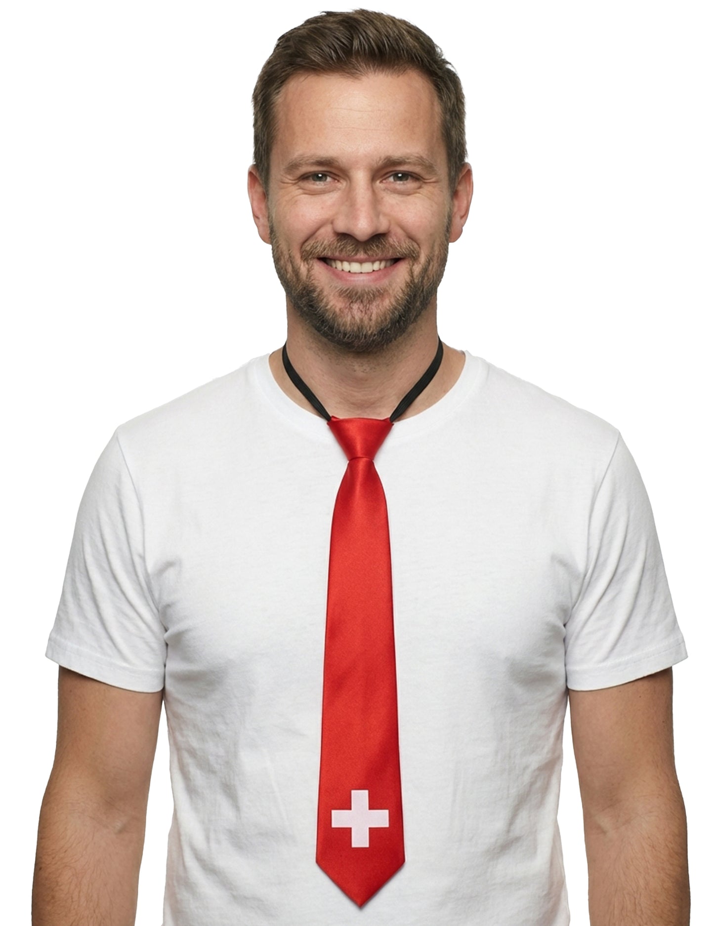 Kravata se švýcarskou vlajkou pro dospělé 50 cm 