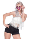Bílý festivalový crop top s třásněmi pro ženy