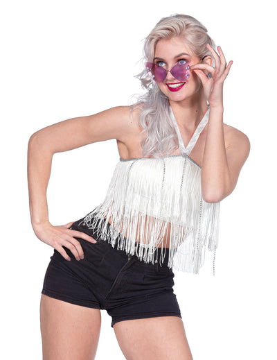 Bílý festivalový crop top s třásněmi pro ženy