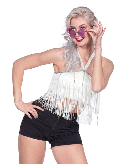 Weiße Crop-Top-Festival-Frauen mit Fransen