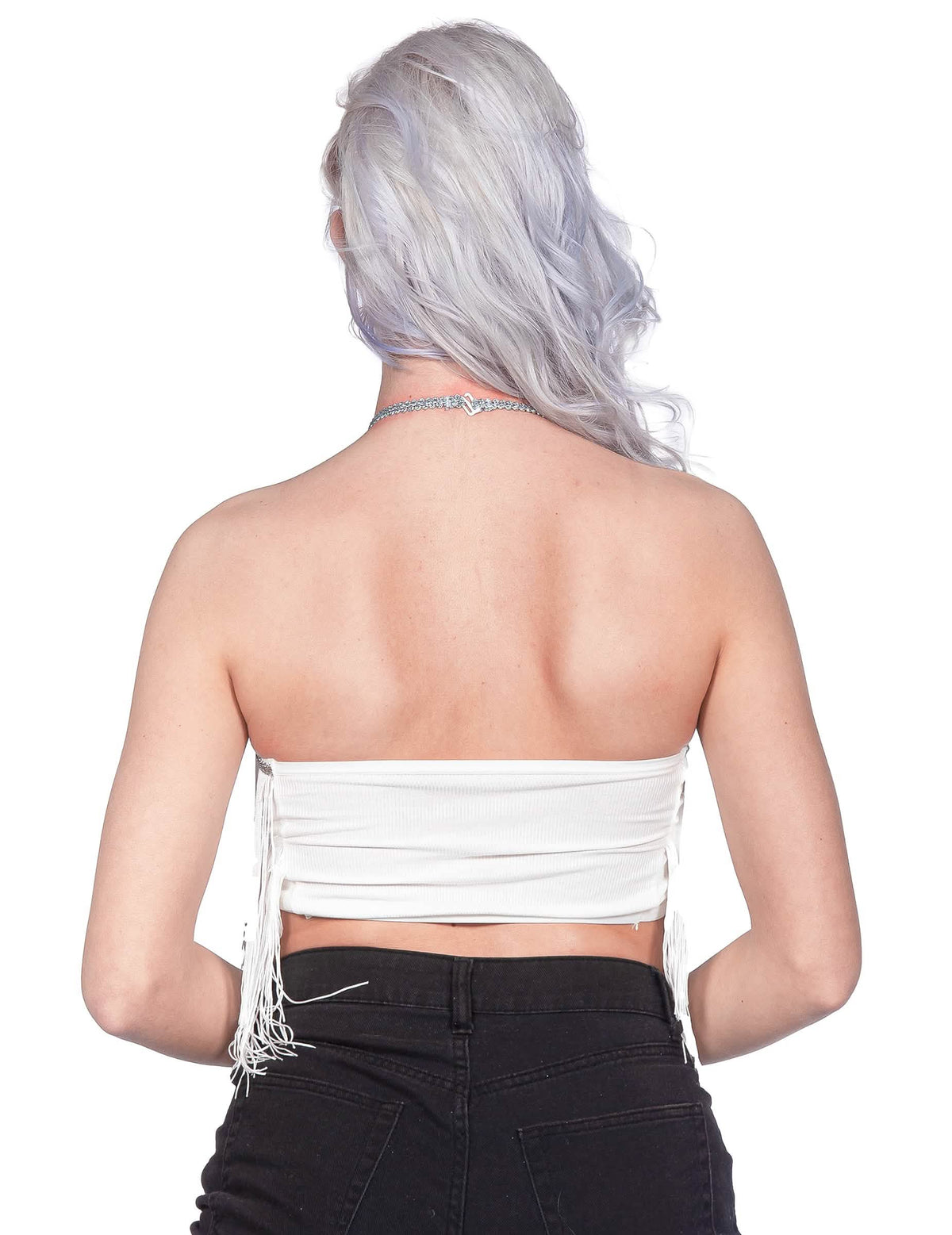 Bílý festivalový crop top s třásněmi pro ženy