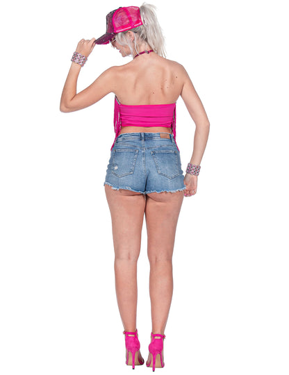 Rosa Fransen-Crop-Top für Damen für das Festival