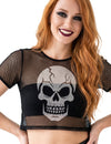 Černý síťovaný crop top s lebkou pro dospělé
