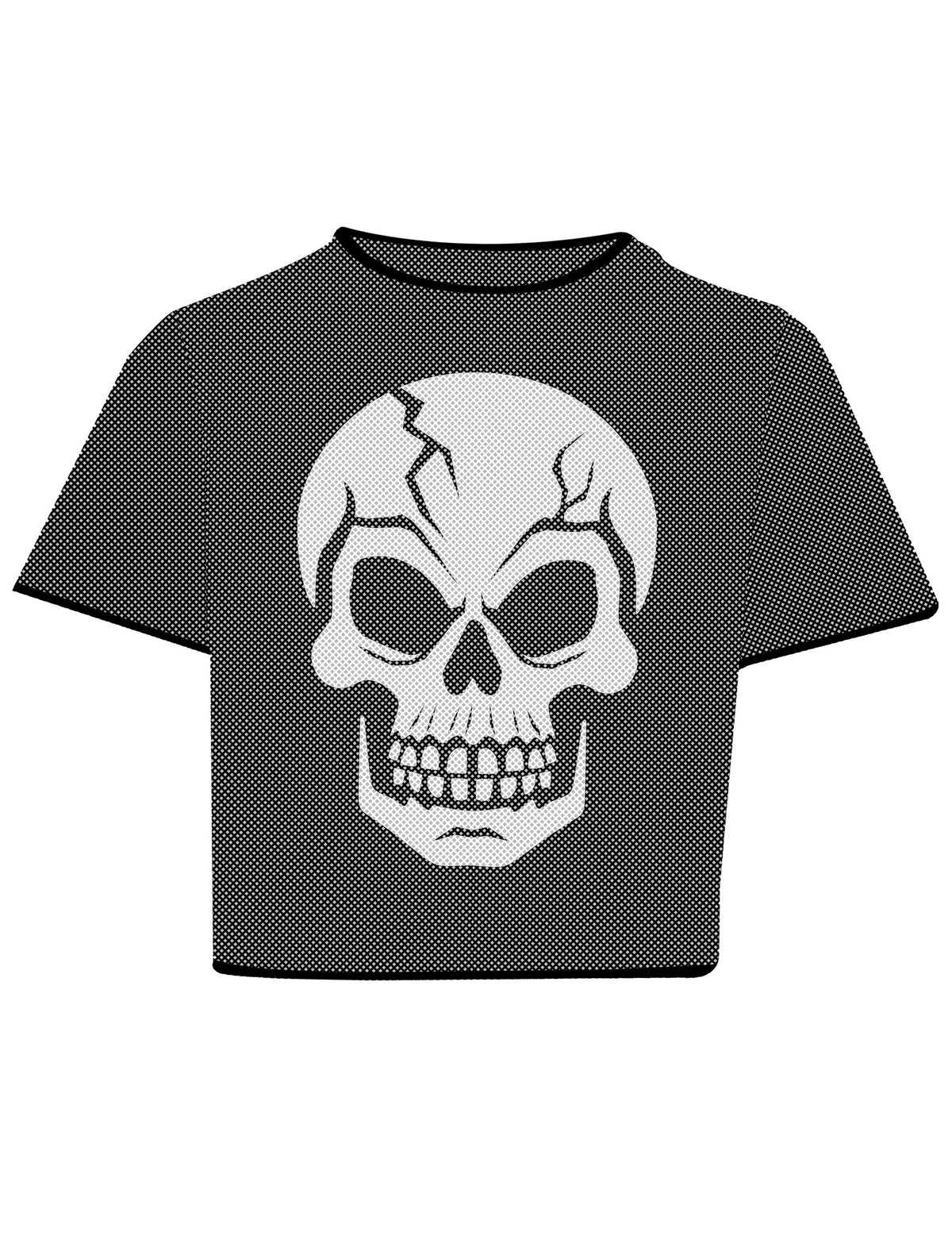 Černý síťovaný crop top s lebkou pro dospělé