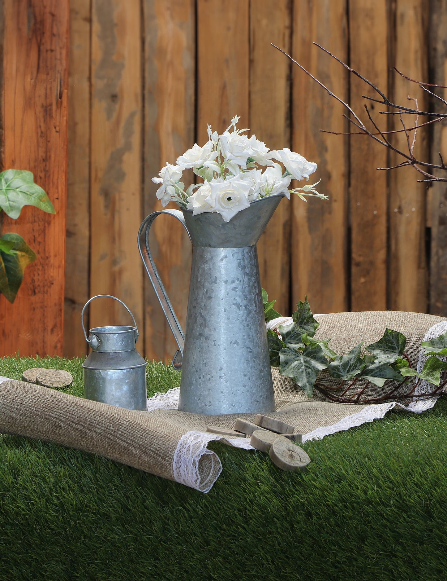 Zinková konvička na mléko s rukojetí 18 cm vintage země