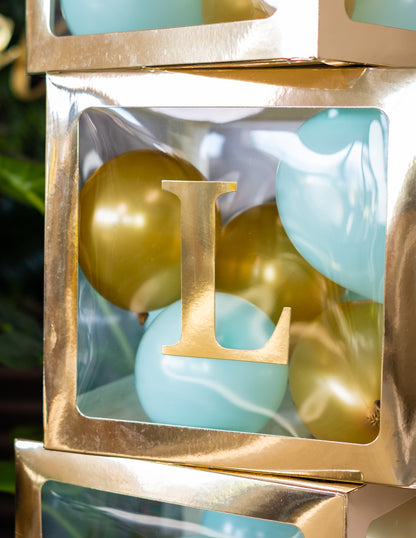 Průhledná zlatá balonková kostka 30 x 30 cm přizpůsobitelné