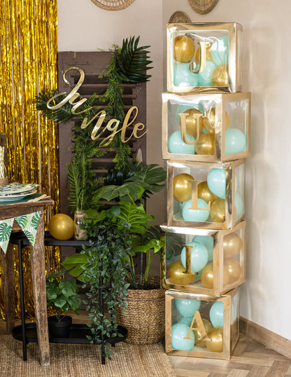 Průhledná zlatá balonková kostka 30 x 30 cm přizpůsobitelné
