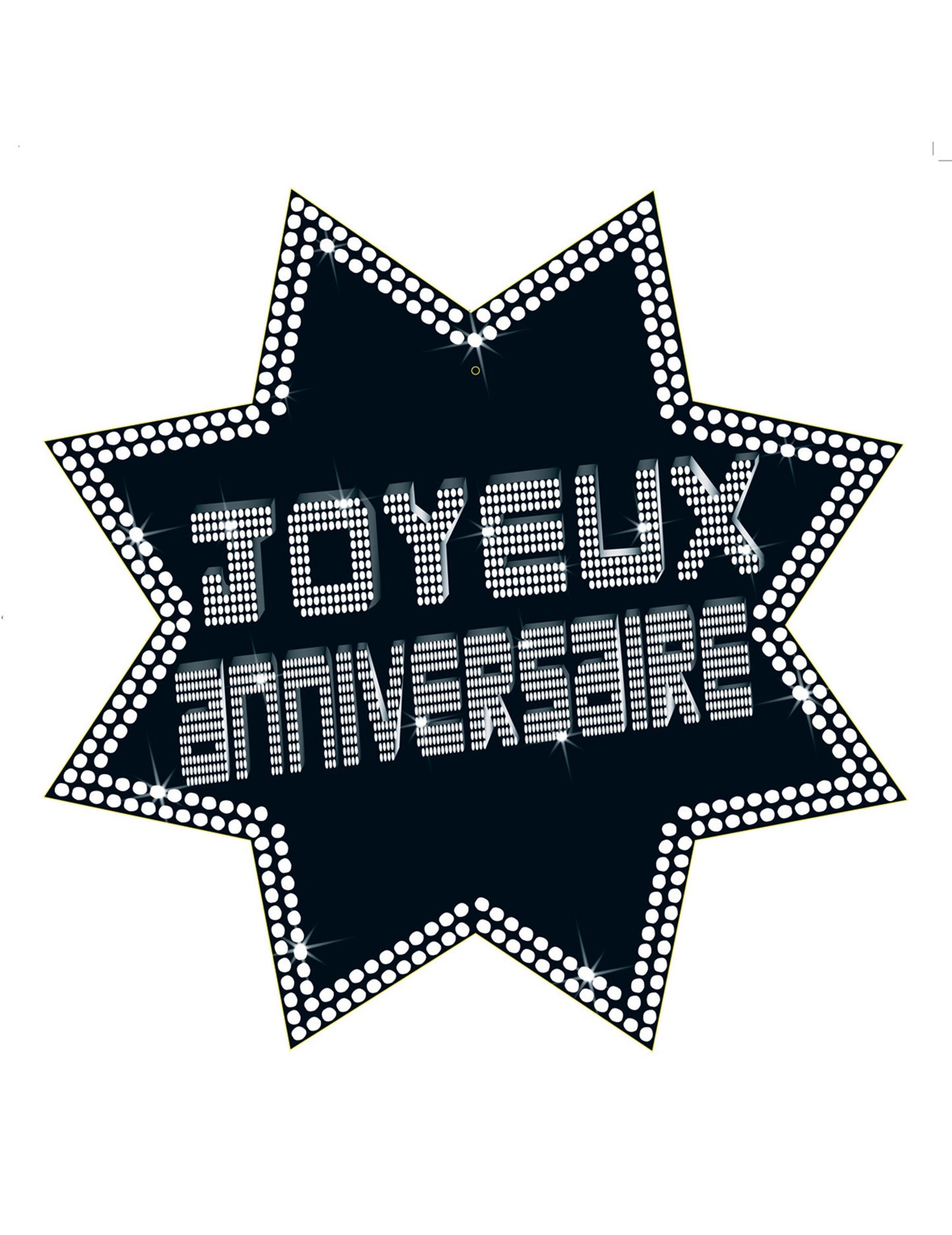 Cut-out étoile joyeux anniversaire VIP pour fête noir et blanc scintillant