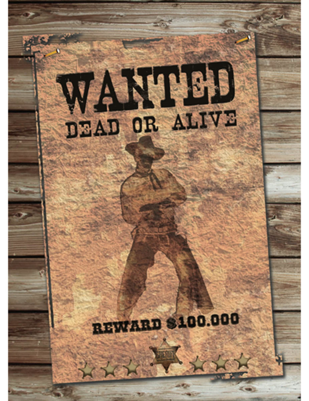 Silueta dekorace Wanted cowboy na párty hnědá vzhled starého papíru