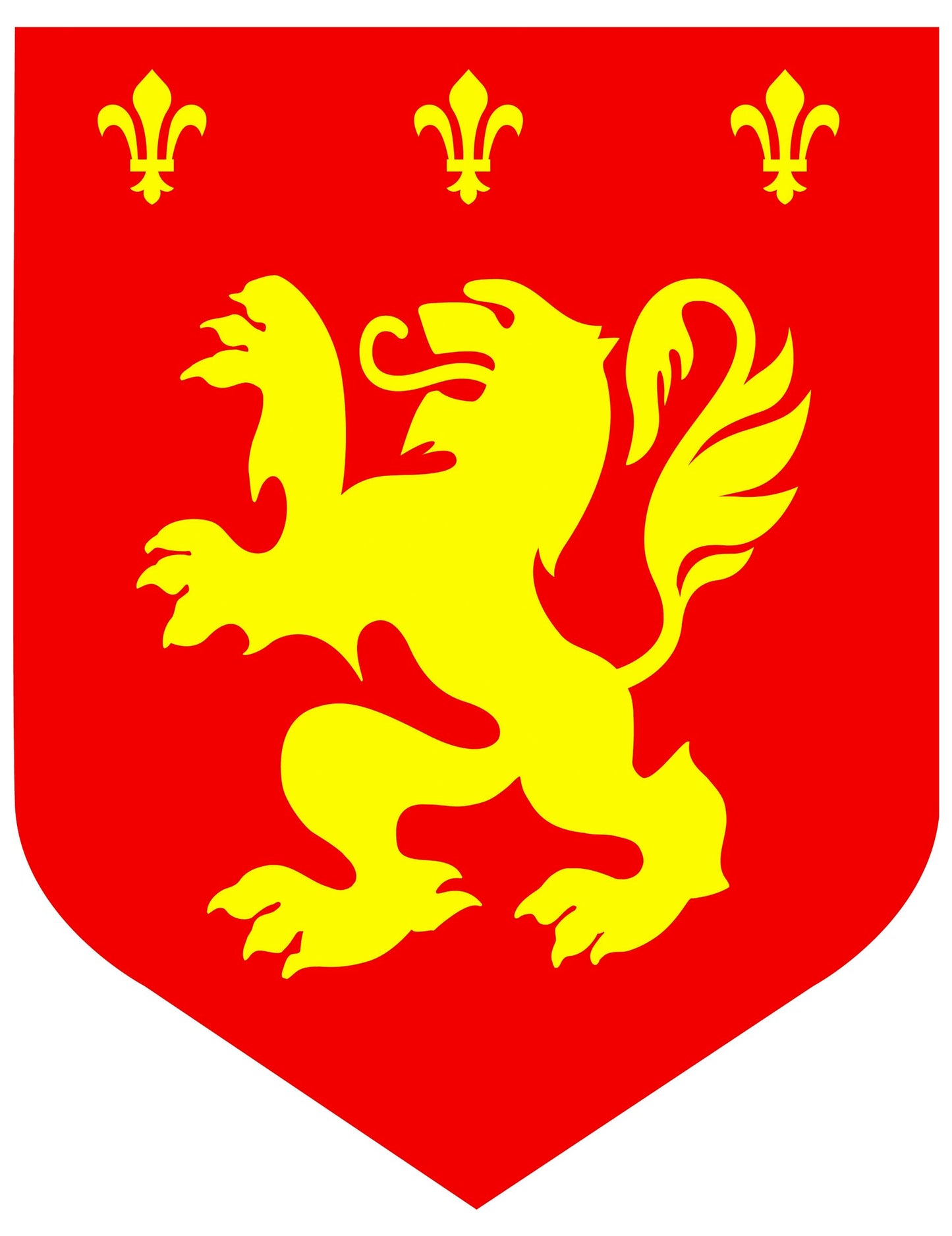 Cutout médiéval lion pour décoration rouge et jaune avec fleurs de lys