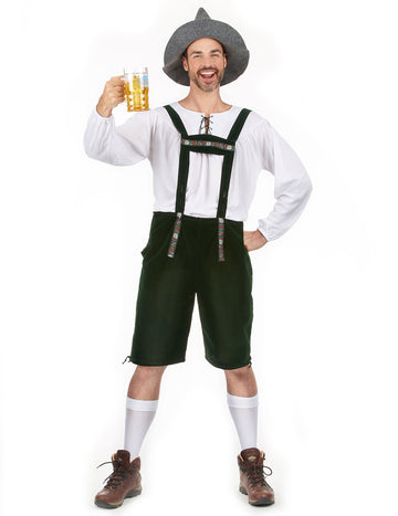 Déguisement bavarois pour homme vert foncé avec bretelles et chapeau