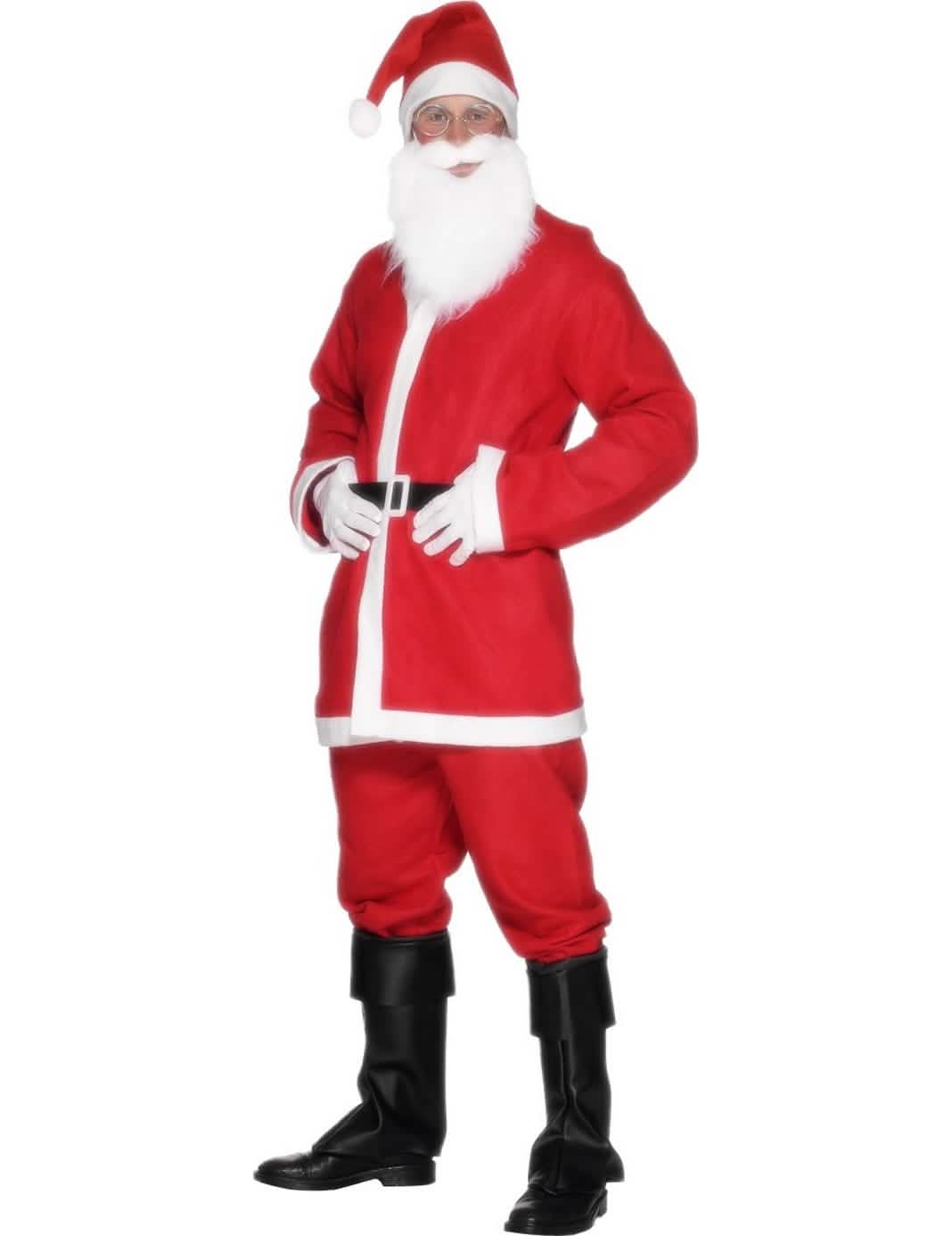 kostým santa claus pro muž červená a bílá s vousy a čepicí
