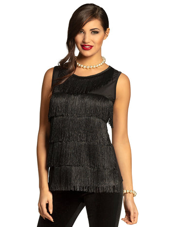 Dámský černý třásňový top 