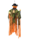 Décoration à suspendre épouvantail citrouille pour Halloween orange et vert