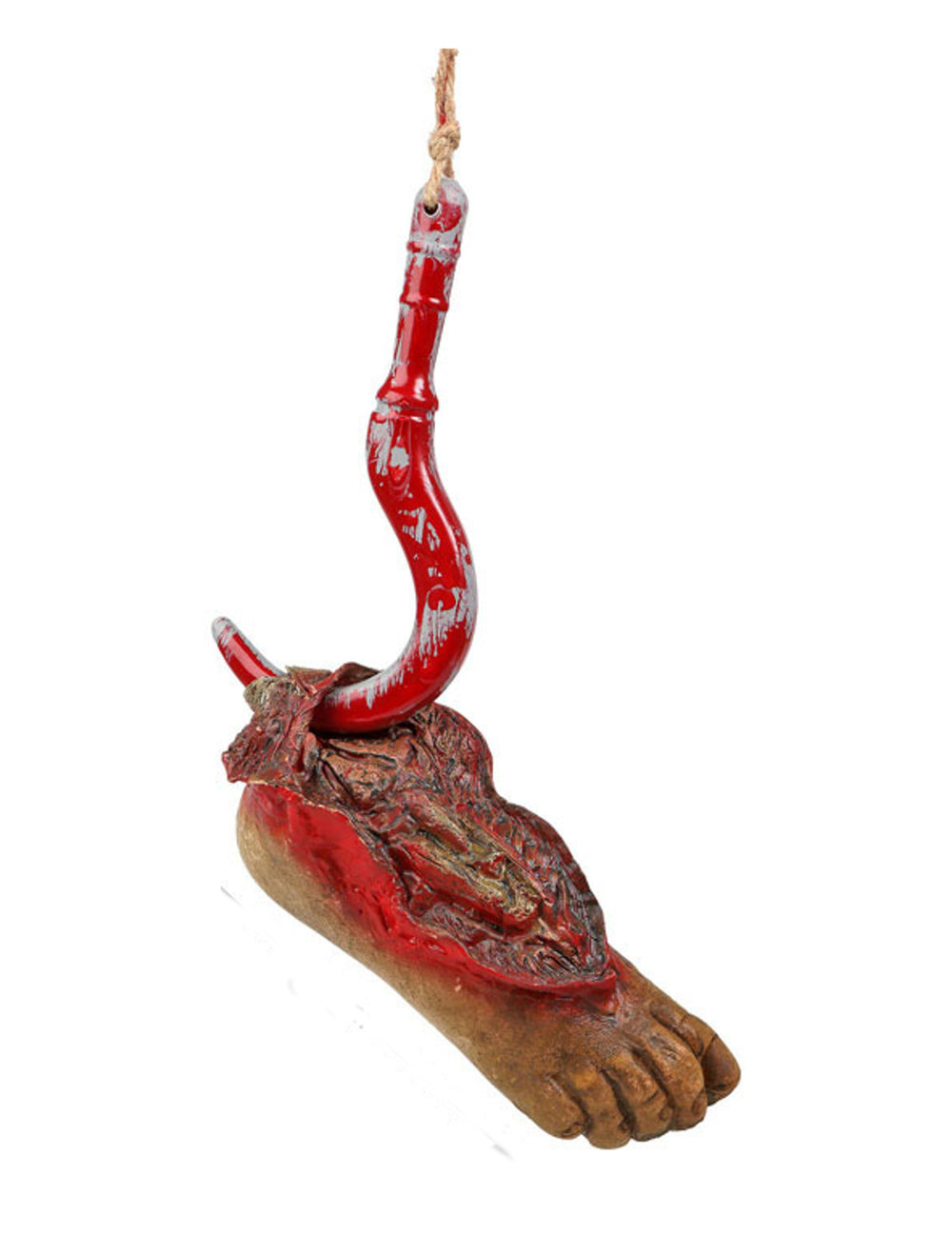 Décoration à suspendre crochet pied ensanglanté pour Halloween rouge et marron