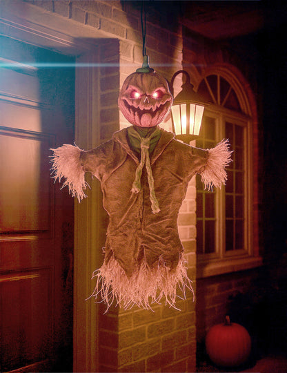 Décoration à suspendre épouvantail citrouille pour Halloween avec yeux lumineux rouges