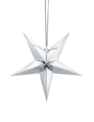 Kartonová závěsná dekorace stříbrná hvězda 30 cm šik na Vánoce