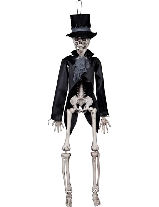 Squelette à suspendre marié gothique pour Halloween noir avec chapeau haut de forme