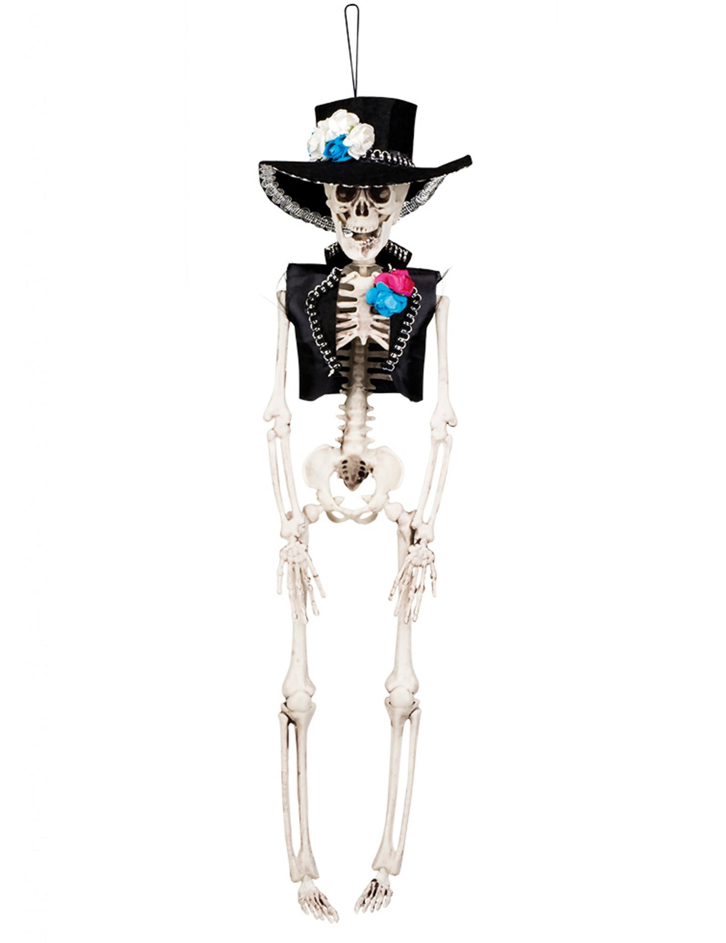 Décoration à suspendre marié mexicain Dia de los muertos pour Halloween noir avec fleurs bleues et roses