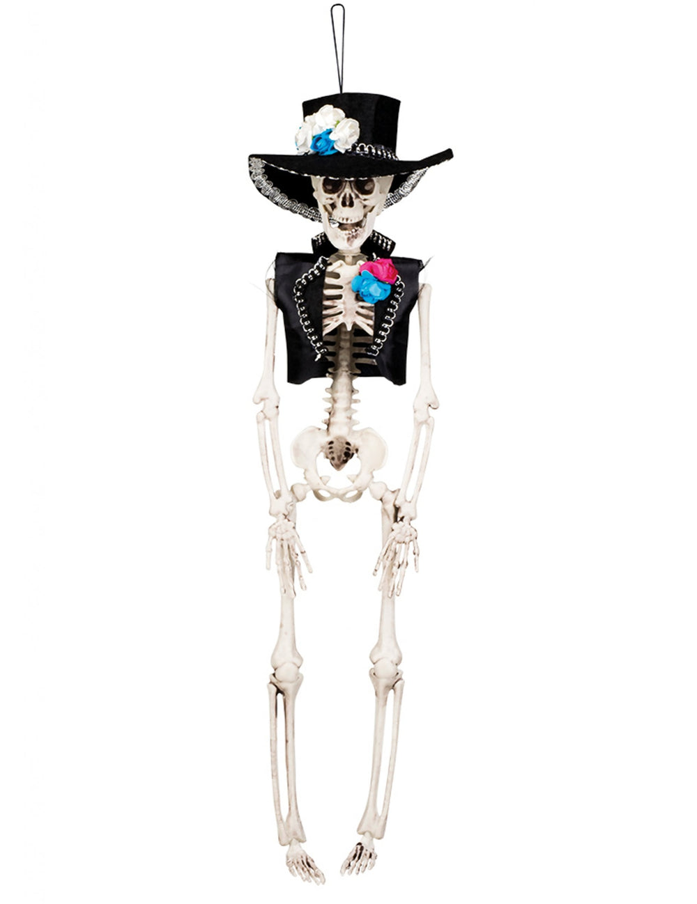 Décoration à suspendre marié mexicain Dia de los muertos pour Halloween noir avec fleurs bleues et roses