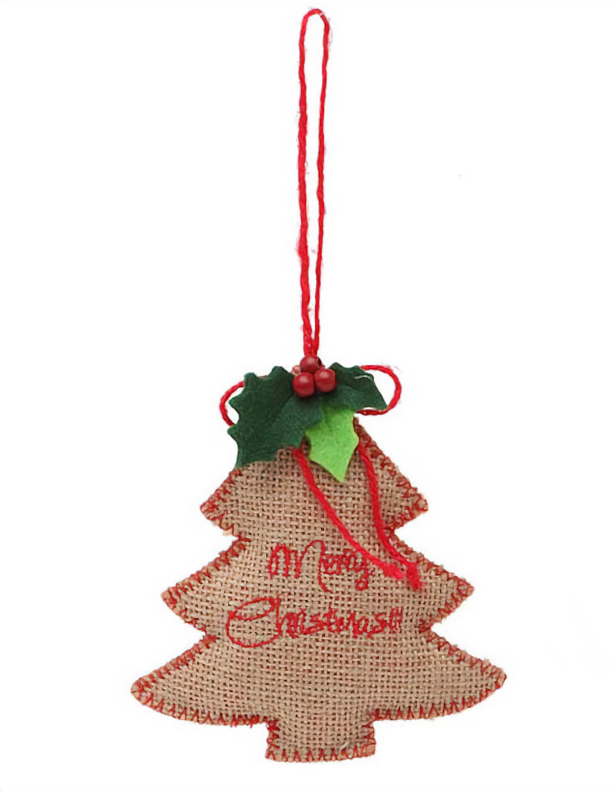 Závěsná ozdoba na strom Merry Christmas pro párty dekoraci z béžové a červená jutové látky