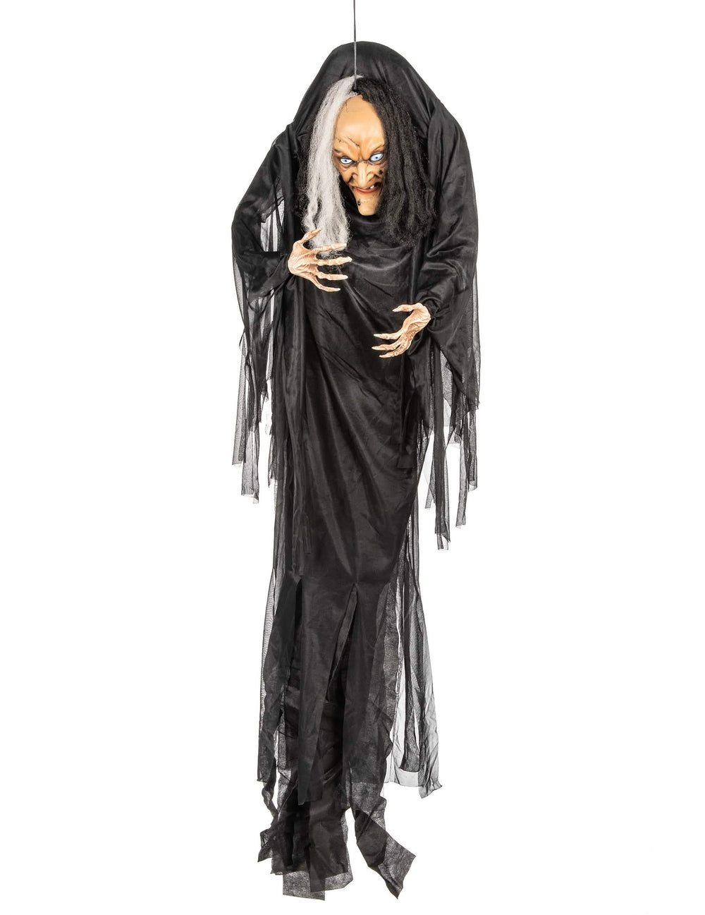 Zavěšená dekorace čarodějnice pro halloween černobílá