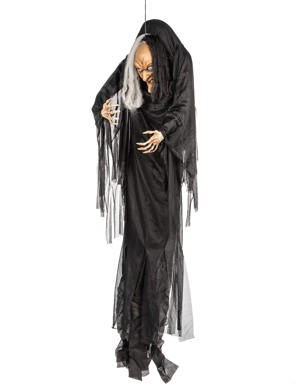 Boční pohled na závěsnou dekoraci čarodějnice na halloween černobílou