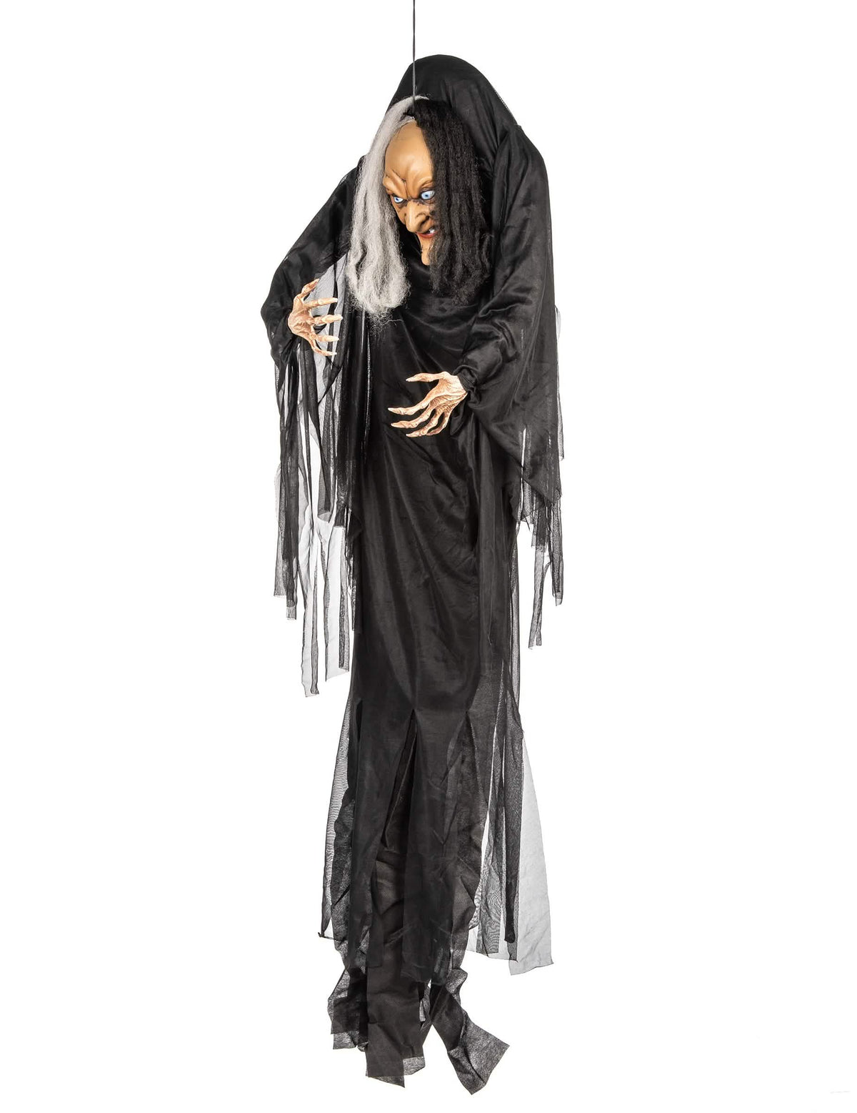 Boční pohled na závěsnou dekoraci čarodějnice na halloween černobílou
